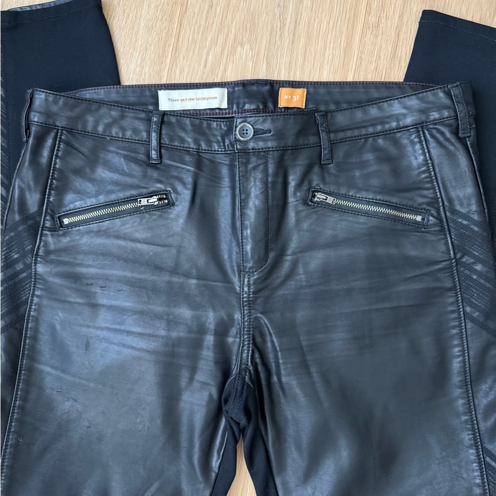 Anthropologie Slim Black “Leather” Pants with Zipper Detail - Picture 4 of 7